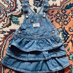 OshKosh B’Gosh Denim Vestbak Jumper 18Mo Girls Blue Denim Ruffle Cotton Overalls